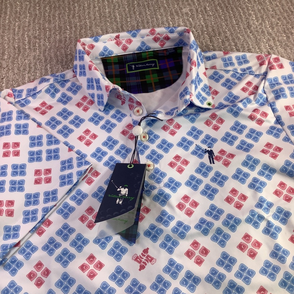 William Murray The‎ Wrig Polo Golf Shirt Mens Medium Blue Red Pattern NWT